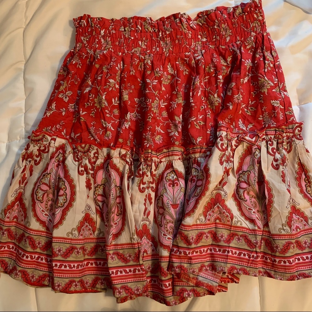 Princess polly red patterned flowy mini skirt